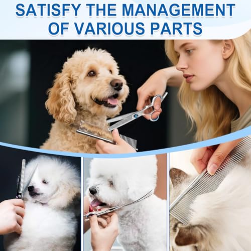Soodyoow Hundescheren Set Profi 5-in-1, Gebogene Fellschere mit Rundspitze & Entfilzungskamm, Titan-beschichtet für Hunde, Katzen und andere Tiere, Haarschere zum Schneiden von Hundehaaren