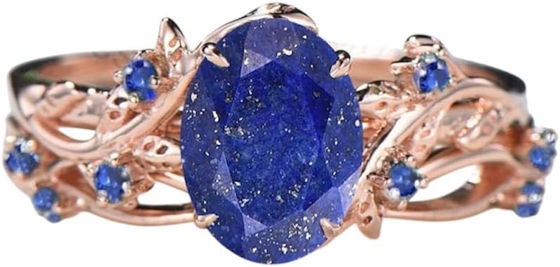 Elegant Oval Shape Lapis Lazuli Natural Gemstone Ring, Unique 2pcs Bridal 925 Sterling Silver Ring
