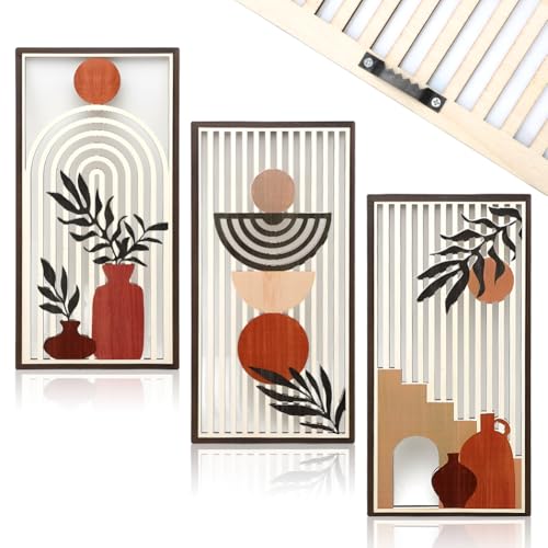 Decorazione da parete in stile boho, per camera da letto, decorazione da parete con cerchi geometrici astratti, semicerchi, foglie per camera da letto, decorazione da parete