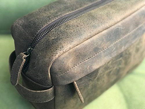 Komalc Genuine Buffalo Leather Unisex Toiletry Bag Travel Dopp Kit Vanity Bag Grooming Bag #TOP6
