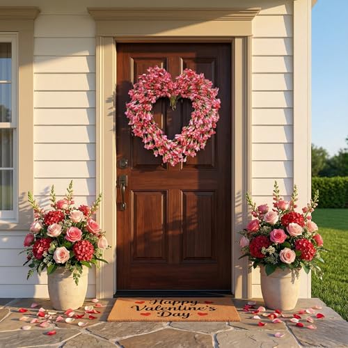 CIR OASES Valentine’s Day Wreath for Front Door, 20 inch Red Artificial Forsythia Heart Wreaths with Bow, Spring/Summer Front Door Wreath for Wedding Window Home Wall Indoor/Outdoor Decor by CIR OASES - Image 4