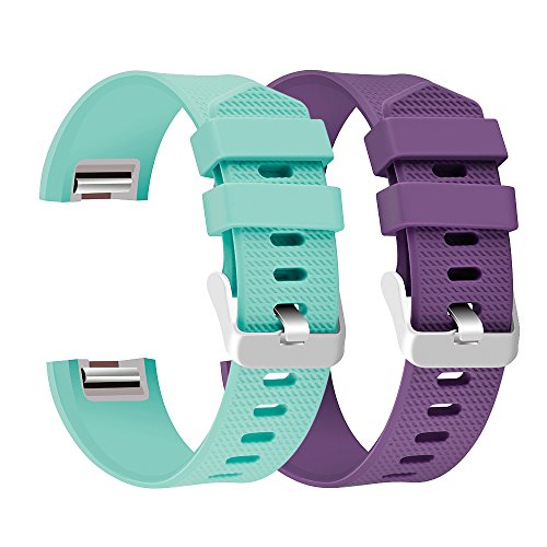 AIWELL For Fitbit Charge 2 Bands,Classic Replacement Band Accessories Adjustable Strap For Fitbit Charge2 Wristbands Large Small (Purple+Green, One Size 6.0