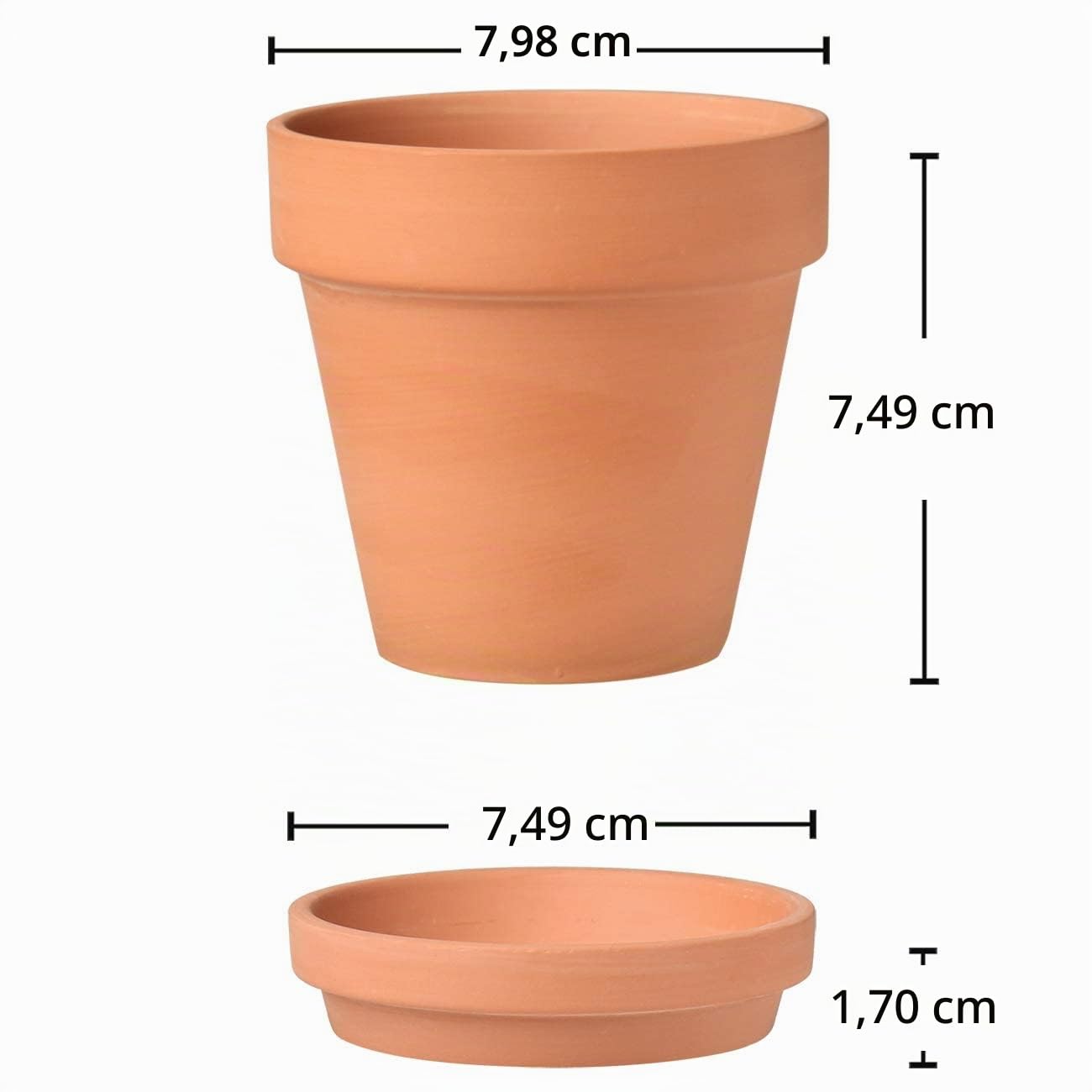 Briful 12 Stück Mini Terrakotta Topf 7.9 x 7.4 cm Blumentöpfe Tontöpfe mit Untersetzer und Abflussloch Sukkulenten Töpfe Kräutertopf ideal für Pflanzen Basteln Hochzeitsgeschenk