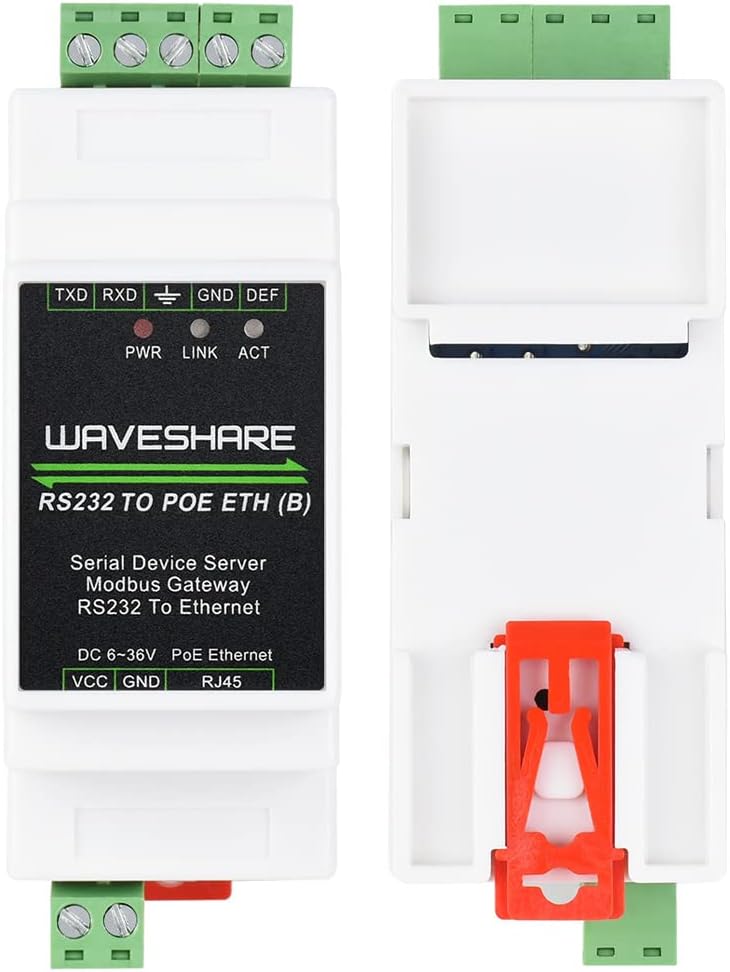 RS232 to POE Ethernet Converter Module, Industrial Rail-Mount RS232 Serial Server, TCP/IP to Serial, Modbus Gateway, Bi-Directional Transparent Data Transmission Between RS232 and Ethernet