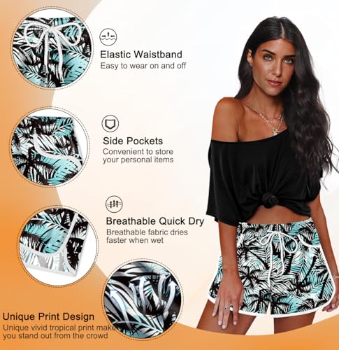 Image of For G and PL Women Summer Floral Beach Boardshorts with Pockets Swim Trunks