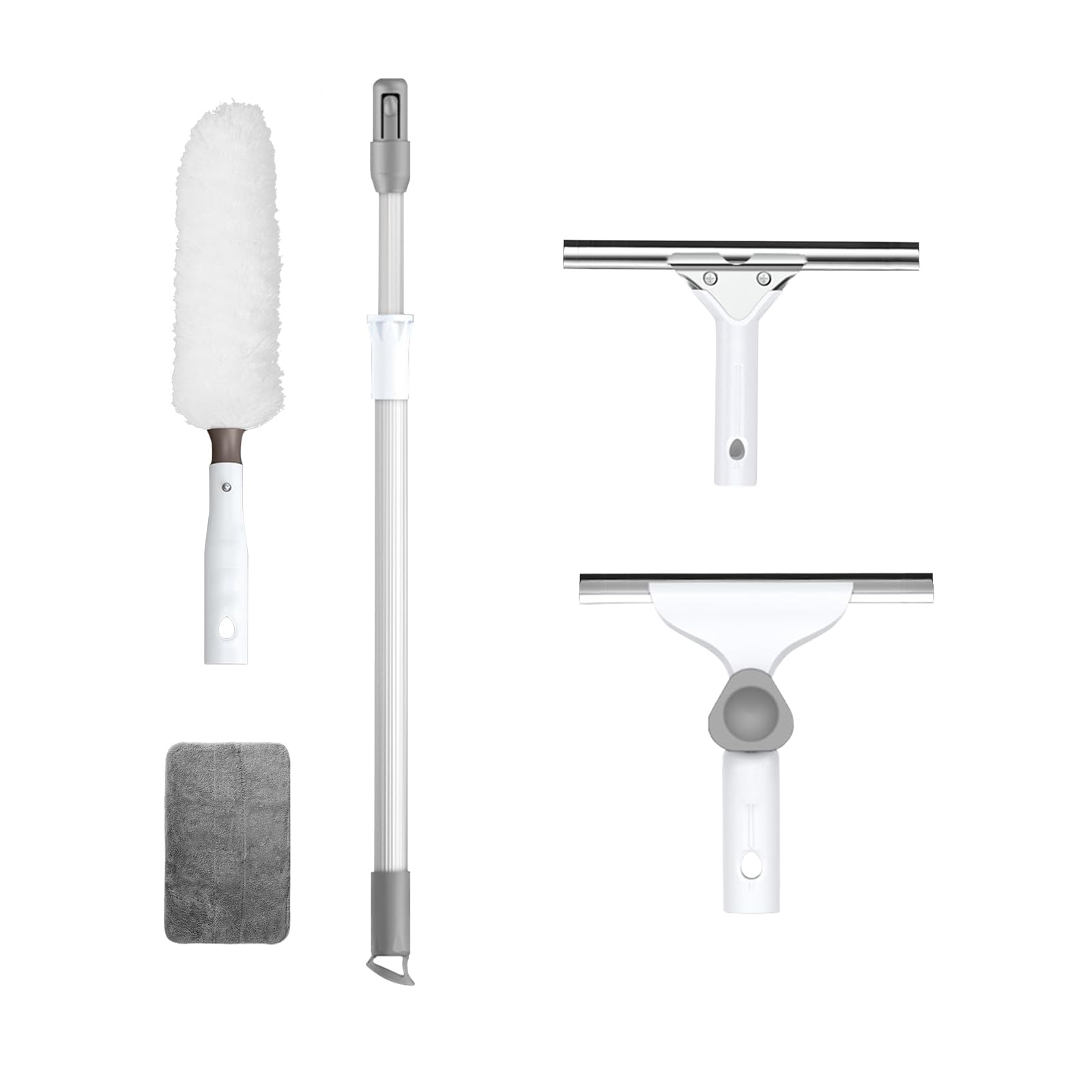 Escoba Mágica con Mango Extensible,ángulo Ajustable rascadora 25cm,Plumero 55cm,Limpiador de Agua,Cubierta de Microfibra para Una Limpieza sin Rayas(Blanco) (120cm)