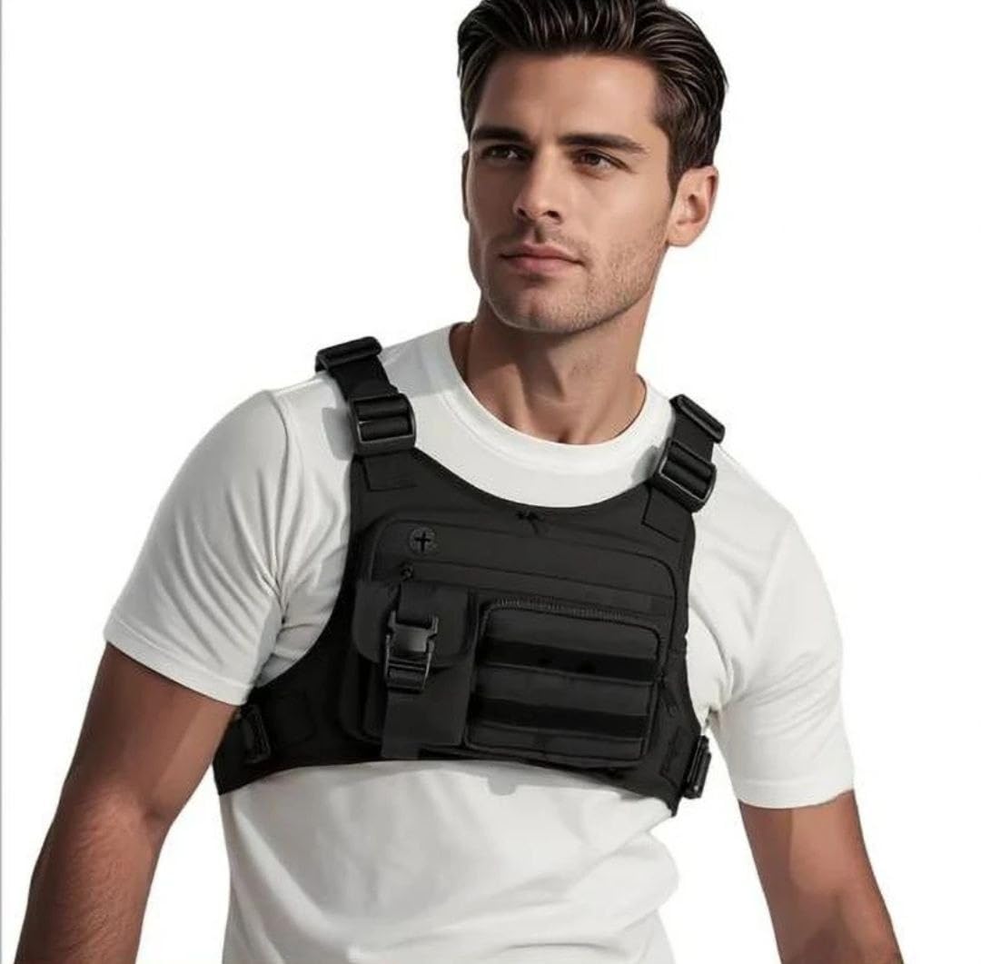 Tactical Chest Rig Bag, Black, Large Capacity, Multi-Pocket, Adjustable Straps, Unisex-image-48