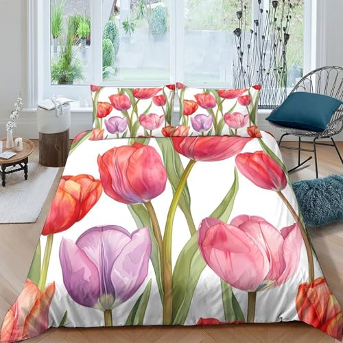 Housse de couette fleurs de tulipe 3D microfibre ultra douce de qualité supérieure - 4