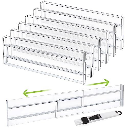 Drawer Dividers, 6 Pack Expandable Drawer Organisers Clear Plastic Drawers Separators, Adjustable Range of 27.6-52 cm Drawer Inserts for Wardrobe for Clothing Kitchen Utensils & Office Storage