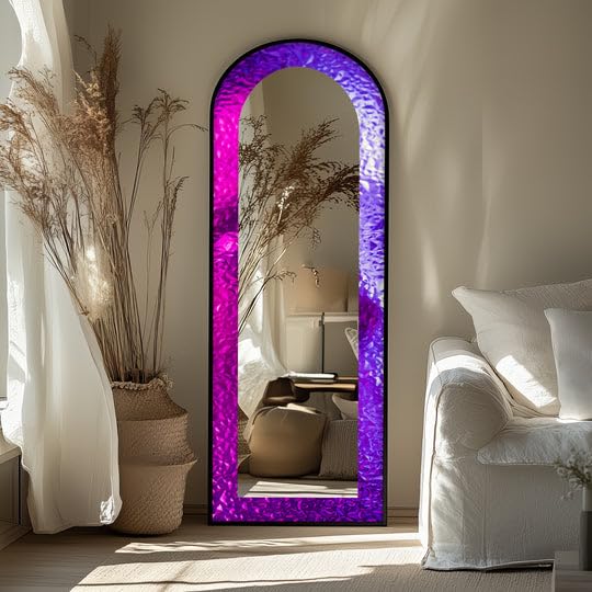Specchio da terra astratto ad arco a tutta lunghezza da 69,8 cm x 160,2 cm (larghezza x altezza), con cornice nera e cornice nera