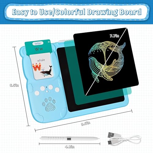 Image of 112 Talking Flash Cards with LCD Writing Tablet for Kids 3-8 Years, Rechargeable Learning & Drawing Board, Educational Toy for Boys & Girls, Preschool Learning Gift, Blue Doodle Board