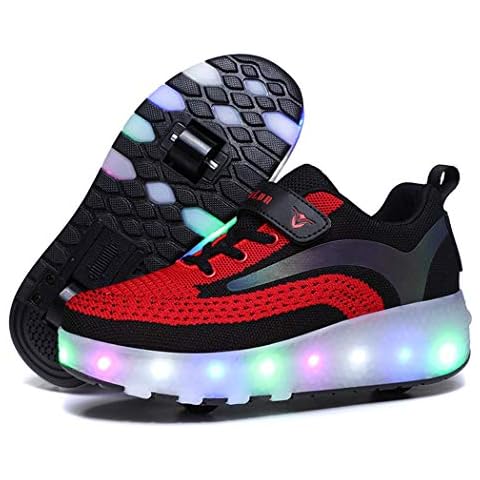 Skybird-UK 7 Colors Led Upgraded Strips Roller Skate Shoes with 2 Wheels Retractable Technical Skateboarding Shoe Sport Outdoor Removeable Vibration Flashing Cross Trainers USB Charging Gym Sneaker Cover