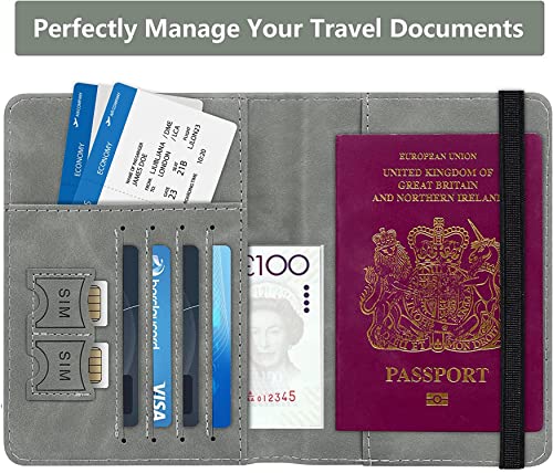 Image of House of Quirk Passport Holder Cover Travel Wallet Organiser, Passport Case with PU Leather Travel Document Holder for Men & Women Travel Accessories (Grey)