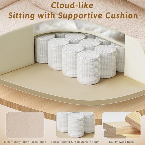 Image of Wider Seat Office Chair with Flip Armrests for Criss Cross Legged&Cats, Big and Tall Executive Ergonomic Reclining Chair with Footrest&Lumbar Pillow, Teddy Fleece Desk Chair, Beige Vanity Chair