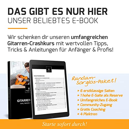 MORIATY® Gitarrensaiten Konzertgitarre, Saiten für klassische Gitarre aus Nylon und Silber, Akustikgitarre (7 Saiten-Set) | INKLUSIVE: 4 Plektren + Extra hohe E-Saite