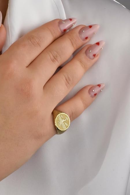 faravahar signet ring| hammered zoroastrian jewelry| persian gift for him| spiritual protection ahura mazda symbol ring|(Ring Size US 5-12.5) gold plated |WW_PDR_00196