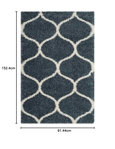Image of Handwoven Microfibre 3D Rug for Living Room (Slate Blue & Ivory, 3 X 5 Feet, Microfibre)