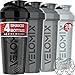 VELOMIX -4 Pack- 28 oz Protein Shaker Bottles for Protein Mixes - 4x Wire Whisk | Leak Proof Shaker Cups for Protein Shakes | Protein Shaker Bottle Pack (Silver Mix)