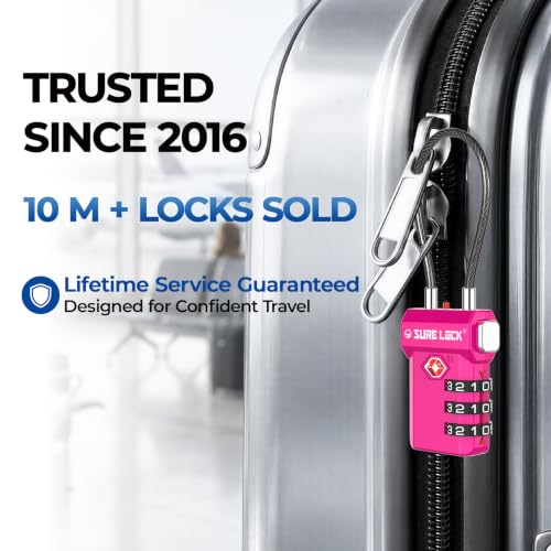 Image of SURE LOCK TSA Compatible Travel Luggage Locks, Inspection Indicator, Easy Read Dials (ROSE RED 2 PACK)