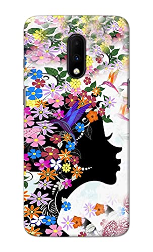 Image of Printed Hard Back Cover Case for OnePlus 6T | OnePlus 7 Back Cover (Floral Hairstyle Girl) -1803