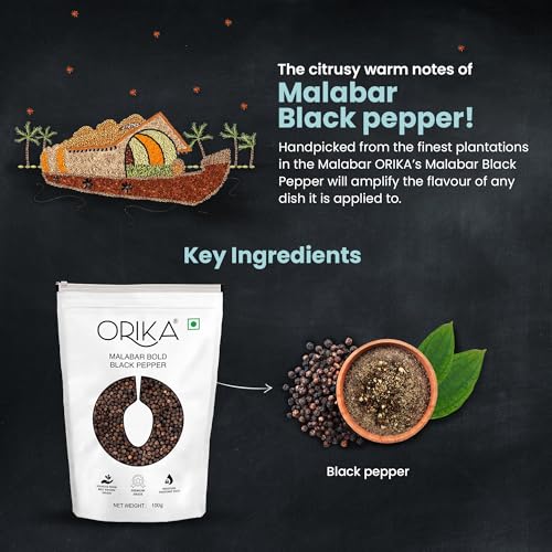 Image of Orika Malabar Bold Black Pepper Whole, 100g | Sabut Kaali Mirch | Premium Peppercorns with High Piperine Content (Pack of 3)