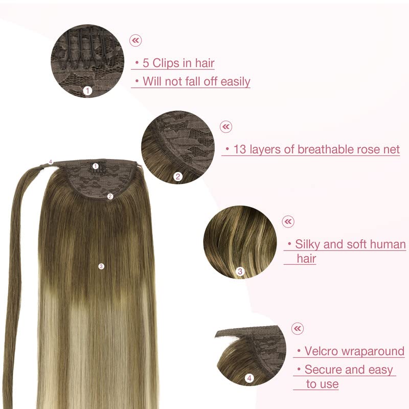 Miniatura 3 de GOO GOO Extensión de cola de caballo, cabello largo y lacio con clip, hecho a mano, cabello humano real para mujeres, extensiones de cabello de cola