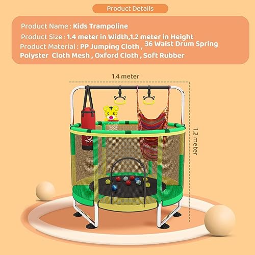 Image of StarAndDaisy 4 in 1 Trampoline with Safety Net, Pull Up Handle, Boxing Bag & Swing for Kids Girl & Boy Indoor & Outdoor Play. (Orange & Yellow)