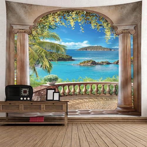 Tapisserie paysage montagnes et mer 210x140 cm pour salon