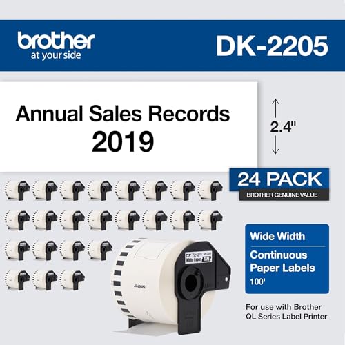 Image of Brother Genuine, DK-220524PK Continuous Paper Label Roll, Cut-to-Length Label, 2.4 inch x 100 Feet, (24) Rolls Per Box, White (DK220524PK)