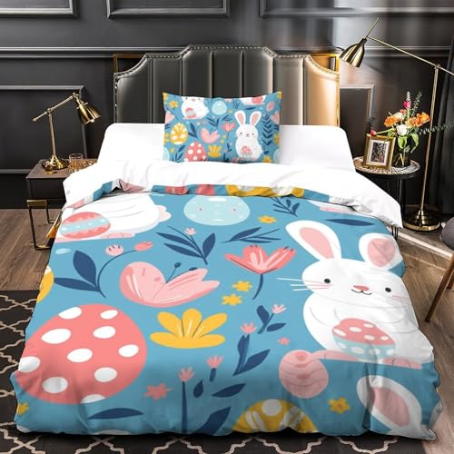 Housse de couette lapin 3D 135x200cm avec taies d'oreiller pour lit single