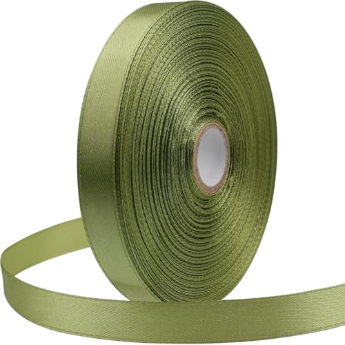 SJRIRG 1/2 Inch Moss Green Satin Ribbon 50 Yards Single Face Polyester