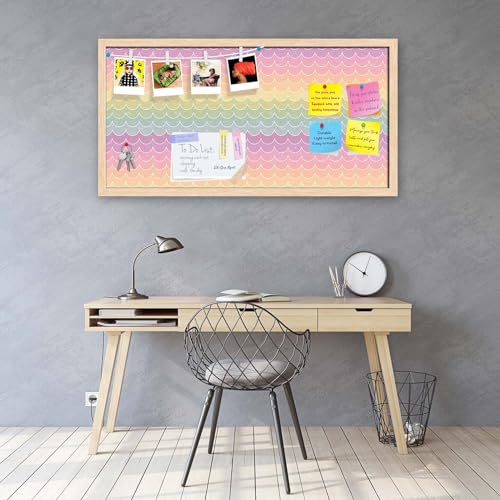 Image of ArtzFolio Wavey | Bulletin Board Notice Pin Board | Vision Soft Board Combo with Thumb Push Pins & Sticky Notes | Natural Brown Frame | 30 x 15 inch (76 x 38 cms)