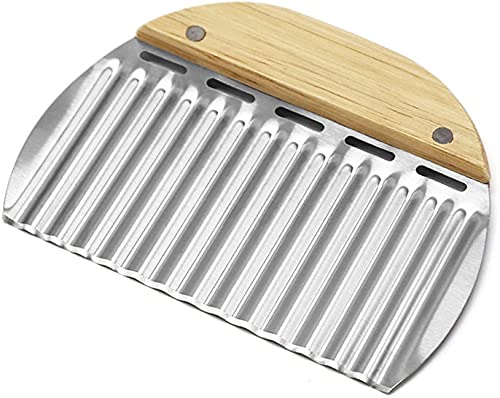 Image of P-PLUS INTERNATIONAL Stainless Steel Crinkle Cuting Knife Vegetable and Fruit Chopping Knife Slicer with Wooden Handle for Kitchen Pack of 1