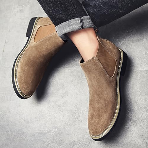 Men's Suede Chelsea Boots Fashion Round Toe Chunky Heel Non-Slip Business Ankle Boots Retro Slip-On Short Boots3
