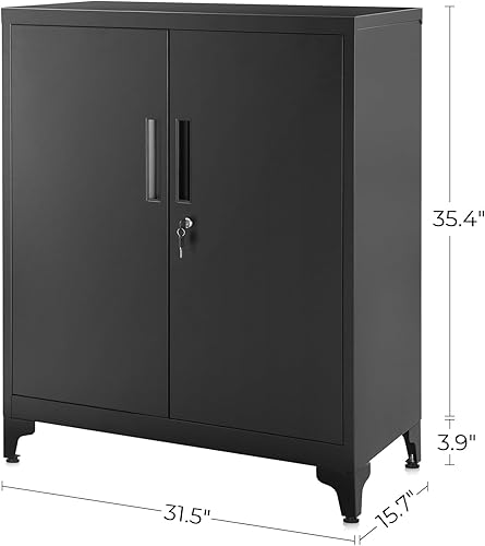 Miniatura 3 de SONGMICS Gabinete de Garaje, Gabinete de Almacenamiento de Metal con Puertas y Estantes, para Oficina en Casa, Garaje y Cuarto de Servicio, Negro