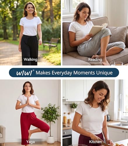 Image of WiWi Bamboo Viscose womens capri pants Wide Leg Pajama Super Soft Lounge knit Sleep shorts Cooling Pj Bottoms S-XXL
