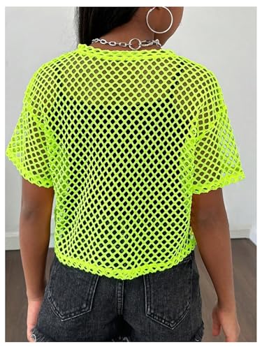 Floerns Girl's Y2k Netted Mesh Shirt Short Sleeve Crew Neck Street Crop Tops2