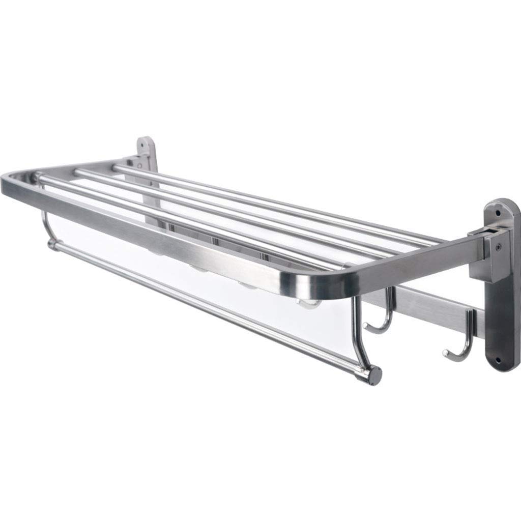 Étagère à serviettes à double rangée pliable 60 cm porte-serviettes inox avec crochets