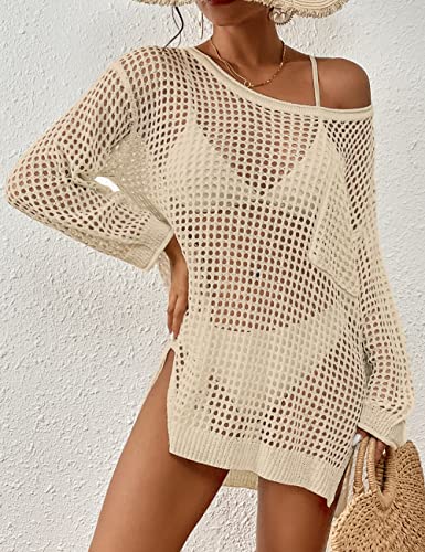 Bsubseach Crochet Cover Up for Swimwear Women Pool Swimsuit Coverup Long Sleeve Beach Knit Tops3