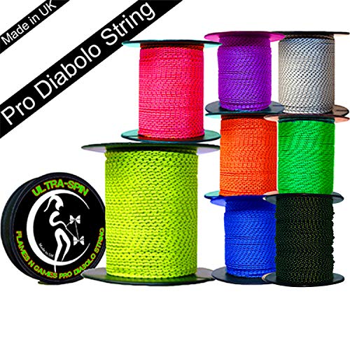 Flames N Games Ultra-Spin Pro Ficelle Diabolo 25m Corde / Ficelle pour Baguettes de Diabolo - Prix par Bobine. (25m Noir / Jaune Moucheture)