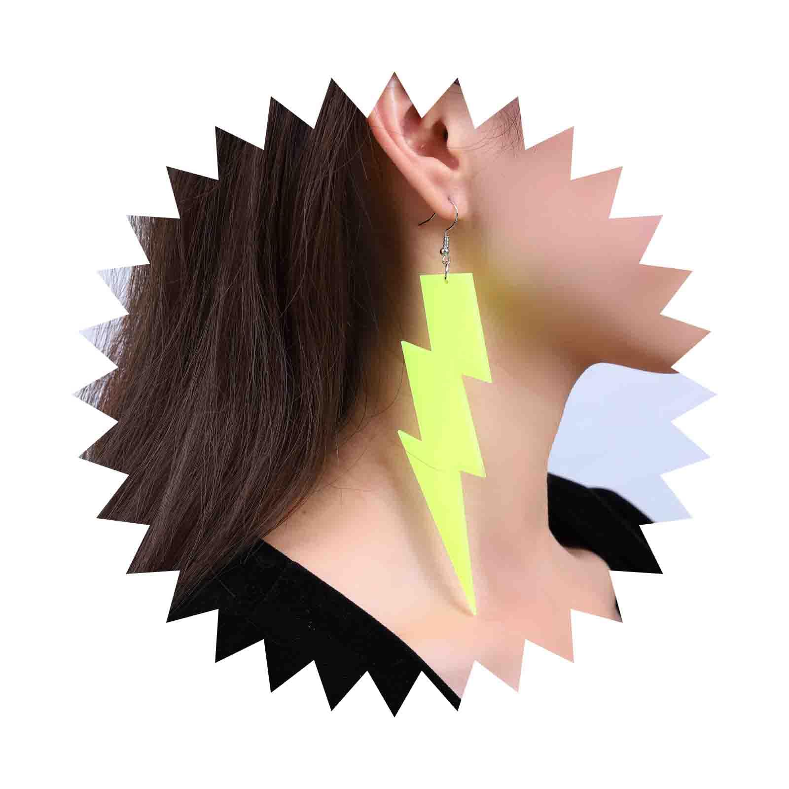 Orecchini Pendenti A Goccia In Acrilico Verde - Design Tuono/vintage Neon 80s Per Donna - 4