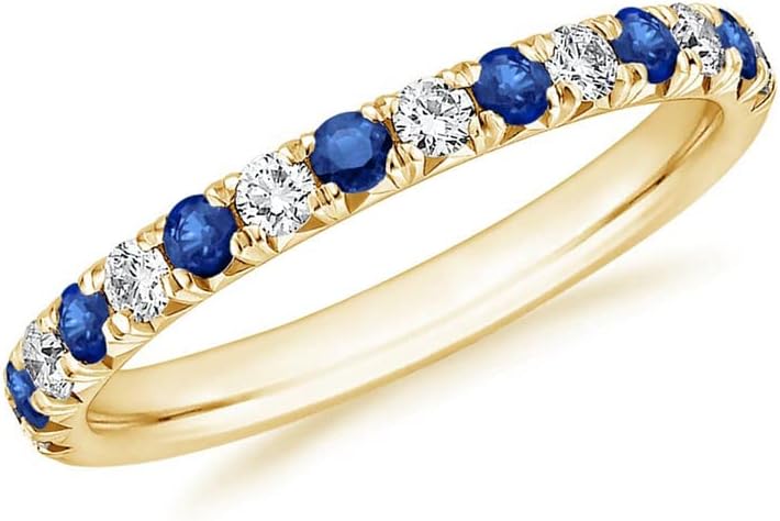 2 mm Sapphire & White Diamond Half Eternity Wedding Band For Women, 14k Gold Finish Blue Sapphire Wedding Band, Ladies Alternate Diamond Ring