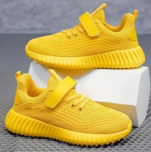 FUNCOS Unisex Kids' Mesh Athletic Shoes - Wide Toe Box Non-Slip Sneakers for Running Tennis School, Breathable Knit Upper with Hook & Loop Strap4
