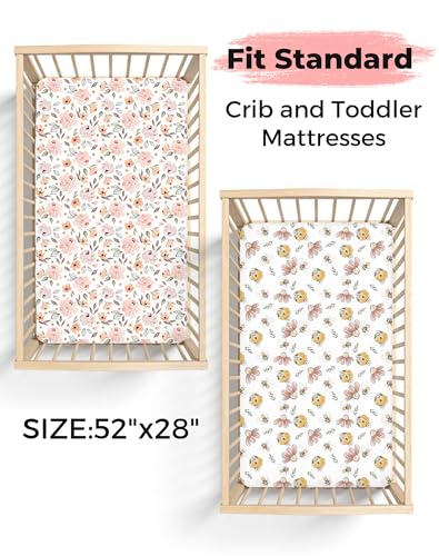 Image of Crib Sheets for Boys and Girls, 2 Pack Fitted Baby Sheets for Standard Toddler Mattress 28 inch x 52 inch, Soft Breathable Jersey Knit Baby Bedding (Blush Berry)
