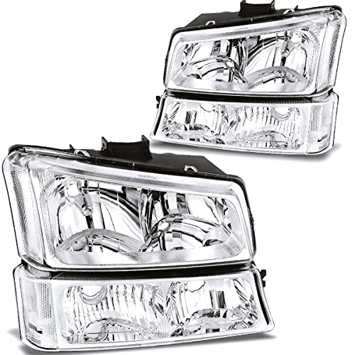 oEdRo Headlight Assembly Replacement for 03-06 Chevy Silverado 1500 2500 3500 1500HD 2500HD/03-06 Avalanche 1500 2500/07 Silverado 1500 1500HD 2500HD 3500 Classic, Headlamp with Chrome Housing