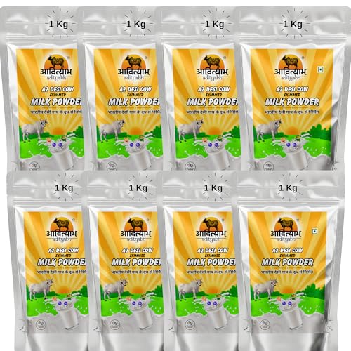 Image of Adityabh A2 Cow Skimmed Milk Powder 1 kg (Pack of 8) | Clean & Natural | No Added Sugar | No Preservatives | Nutrient-Rich Dairy Powder | Ideal for Tea, Coffee & Daily Kitchen Use