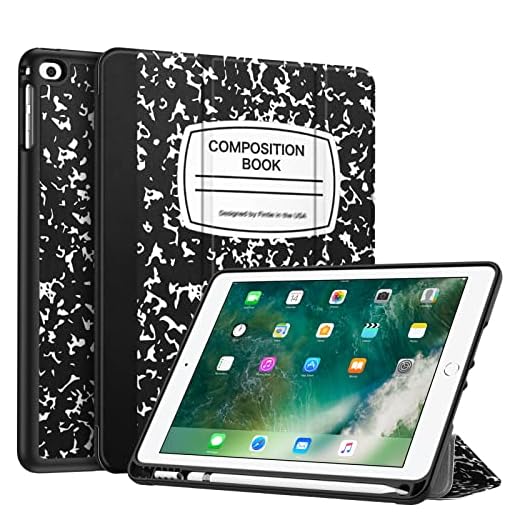 Fintie SlimShell Case for iPad 6th / 5th Generation (2018/2017), iPad Air 2 / Air 1 (9.7 Inch) - [Built-in Pencil Holder] Soft TPU Back Cover with Auto Wake Sleep, Composition Book