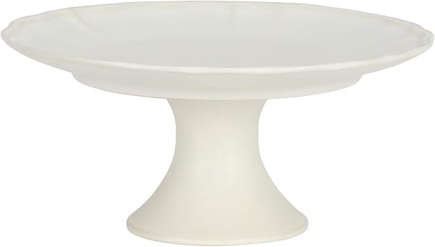 Gibson Elite Vista Rossio - Made in Portugal - 10.6 Inch White Ceramic Cake Stand, Pedestal Dessert Stand with Scalloped Rim, Cupcake Stand for Wedding, Birthday, Baby Shower, Tea Party