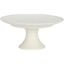 Gibson Elite Vista Rossio - Made in Portugal - 10.6 Inch White Ceramic Cake Stand, Pedestal Dessert Stand with Scalloped Rim, Cupcake Stand for Wedding, Birthday, Baby Shower, Tea Party