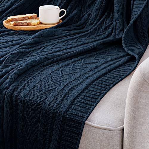 Aormenzy Navy Blue Cable Knit Throw Blankets For Couch Bed Sofa, Acrylic Knitted Blanket, Soft Cozy Throw Blanket, 50" X 60" #TOP3